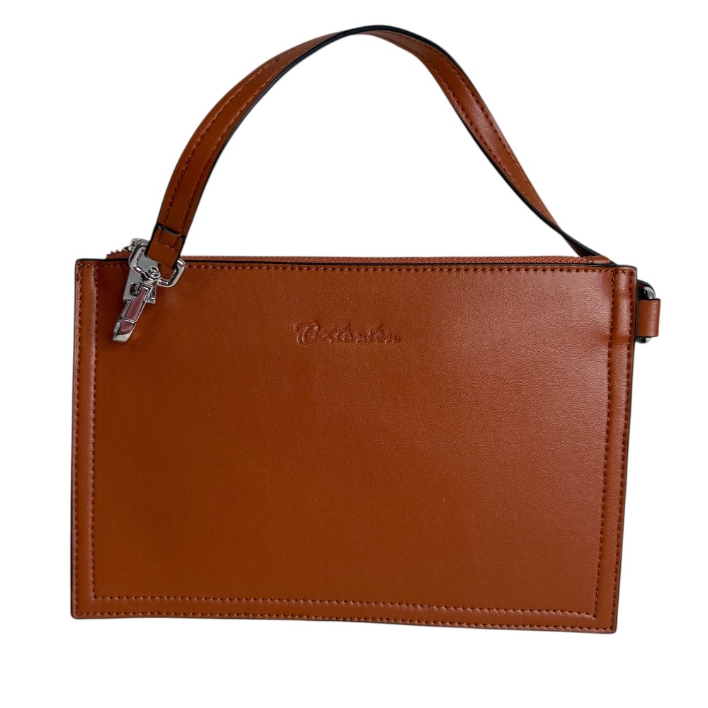 Bostanten Brown genuine leather clutch travel bag with wristlet attachable strap - Picture 2 of 12